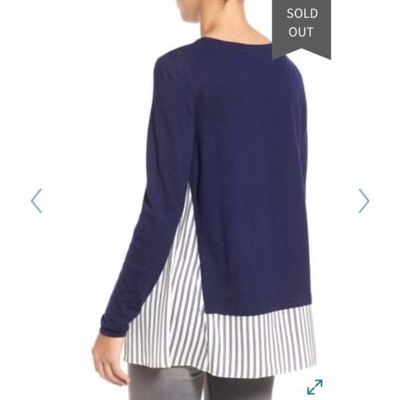 Nordstrom Collection Navy Blue Layered Silk Mixed Media Sweater Size Medium - Picture 2 of 10